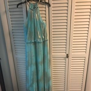 MSK Pleated Mint Maxi Dress with Gold Print - 14